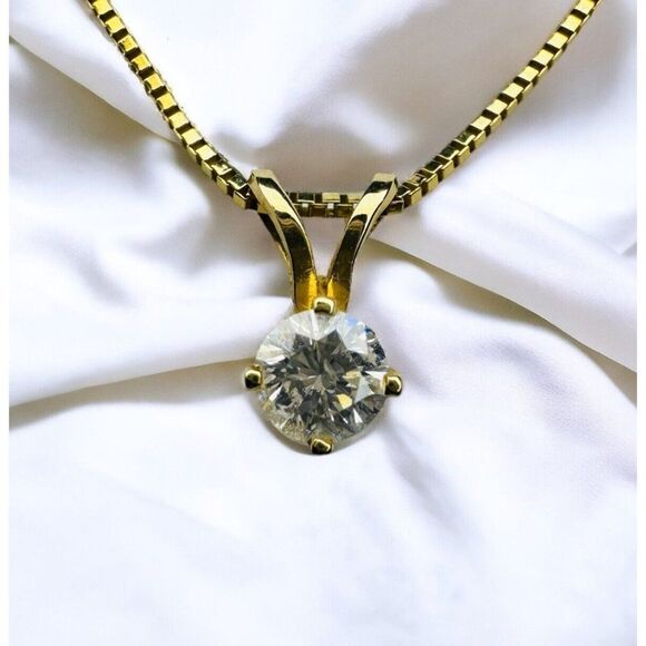 Unbranded Jewelry - 14K Gold 1/4 Carat Natural Diamond Solitaire Necklace 18" .25ct Anniversary Gift